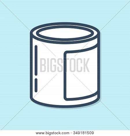 Blue Line Canned Food Icon Isolated On Blue Background. Food For Animals. Pet Food Can. Vector Illus