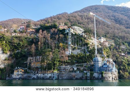 Blevio, Italy - March 10, 2019: The Small Town Of Blevio At Lake Como In Italy