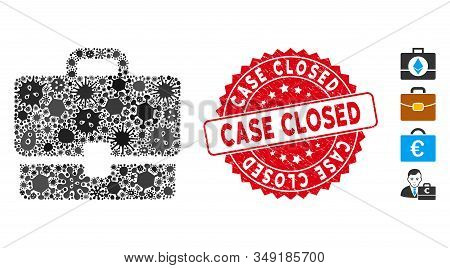 Pandemic Collage Case Icon And Round Grunge Stamp Watermark With Case Closed Caption. Mosaic Vector 