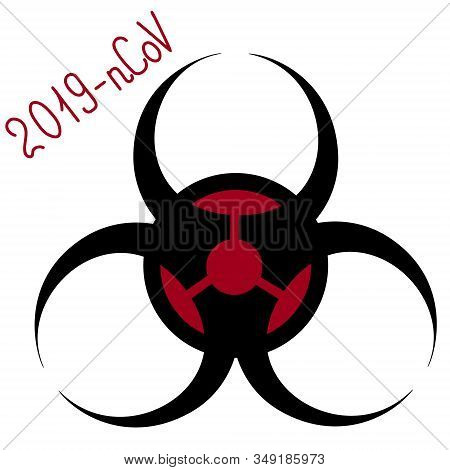 Biohazard symbol. Symbol for a laboratory. 2019-nCoV. Vector illustration. Isolated background. Warning sign. Lettering. Outbreak of coronavirus infection covid-19. Consists of four circles: agent, carrier, source, transmission. Idea for web design, educa