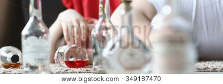 Portrait Of Male Napping After Rough Night Party. Male Drunkard Sleeping On Comfortable Sofa And Hol