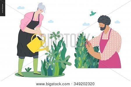Gardening People Set, Spring - Modern Flat Vector Concept Illustration Of A Woman Wearing Rubber Boo