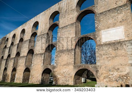 Amoreira Aqueduct In Elvas City In Portugal