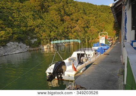 Boats Moored Next To Restaurants On One Of The Two Rivers That Run Towards The Black Sea Coast In Ag