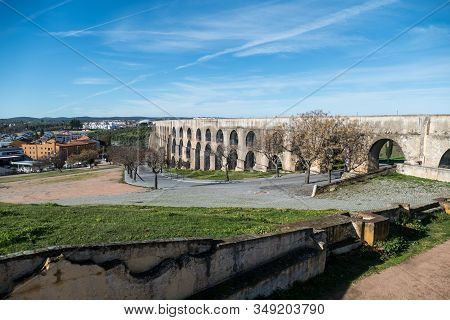 Amoreira Aqueduct In Elvas City In Portugal