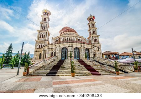 Korce, Albania - August 07, 2014. Resurrection Of Christ Orthodox Cathedral Is The Main Albanian Ort