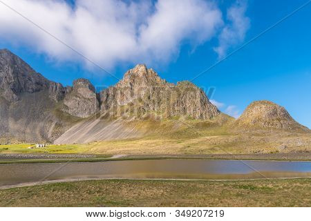 Mountain Eystrahorn In East Iceland On A Sunny Summer Day