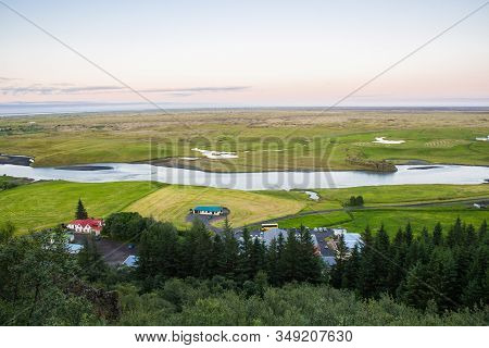 View Over The Landscape Surrounding Kirkjubaejarklaustur In South Iceland On A Sunny Summer Evening