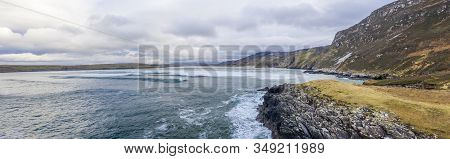 Aerial View Of The Beach And Caves At Maghera Beach Near Ardara, County Donegal - Ireland