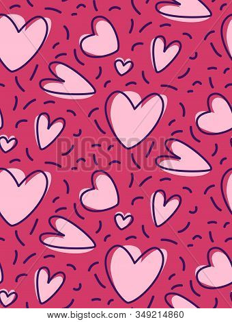 Stylish Drawings Of The Heart. Contour Hearts. Seamless Pattern. Vector Illustration