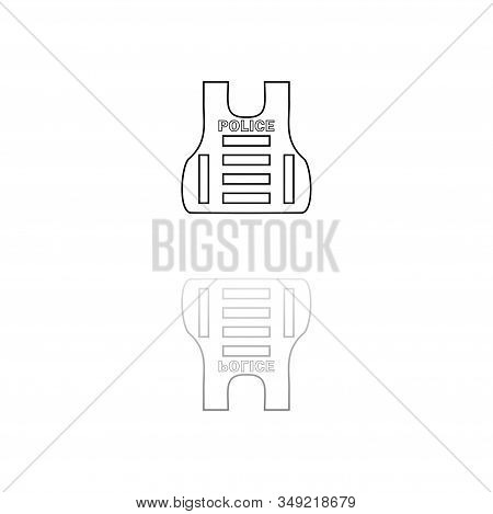 Police Flak Jacket Or Bulletproof Vest. Black Symbol On White Background. Simple Illustration. Flat 