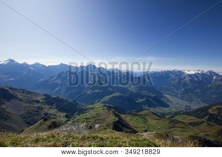 Reuss Valley With Mountains In The Background In Central Switzerland