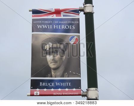 Arromanches, Normandy, France - May 3, 2019. Just One Of Many Posters In Memory Of D-day Landings Ww