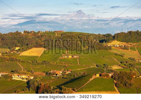 View of the village of Serralunga d`Alba and the wonderful Langa, italy