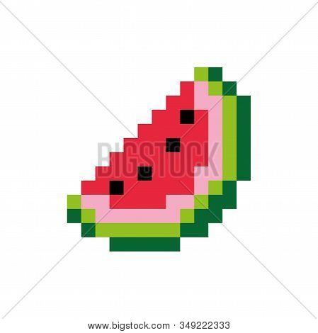 8 Bit Watermelon Pixel Slice. Vector Illustration. Red