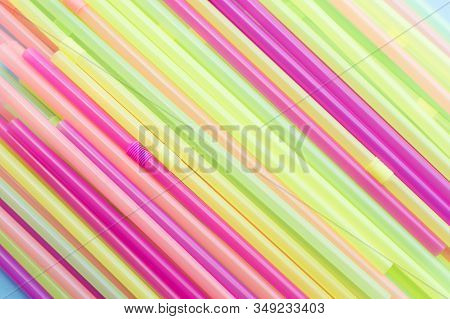 Colored Plastic Drinking Straws Texture Background. Say No For Plastic Drinking Straw. Zero Waste Su