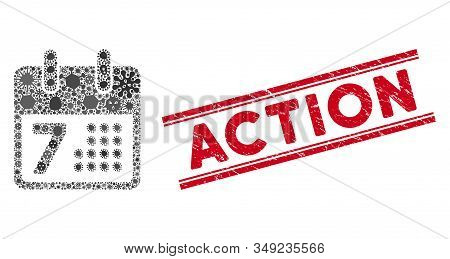 Biohazard Mosaic Calendar Icon And Red Action Seal Between Double Parallel Lines. Mosaic Vector Is C