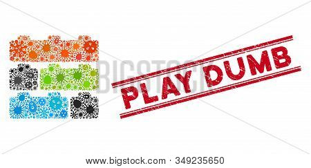 Flu Mosaic Toy Constructor Bricks Icon And Red Play Dumb Seal Stamp Between Double Parallel Lines. M