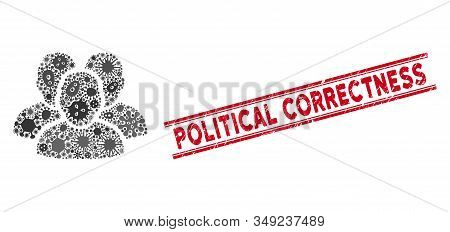 Infection Mosaic User Group Icon And Red Political Correctness Seal Stamp Between Double Parallel Li