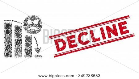 Flu Mosaic Sad Decline Trend Icon And Red Decline Rubber Print Between Double Parallel Lines. Mosaic