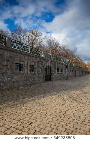 On The Riverbank In Smichov, Prague, Czech Republic. Renovated Riverbank In The Centre Of The City I