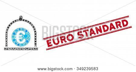 Viral Collage Euro Standard Icon And Red Euro Standard Seal Stamp Between Double Parallel Lines. Mos