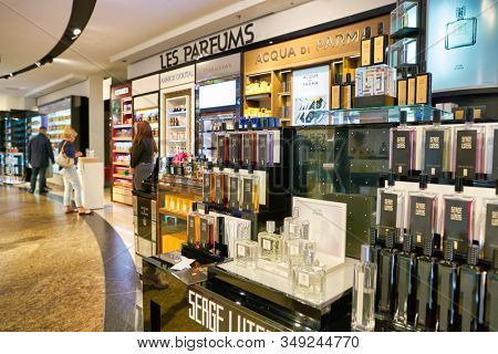 BERLIN, GERMANY - CIRCA SEPTEMBER, 2019: Serge Lutens perfumes on display at Galeries Lafayette in Berlin.