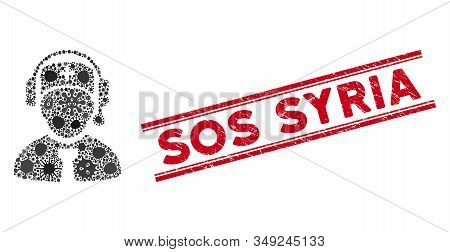 Infection Mosaic Medical Call Center Icon And Red Sos Syria Seal Stamp Between Double Parallel Lines