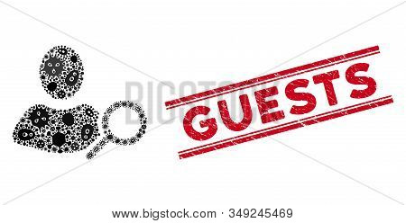 Contagion Mosaic Find User Icon And Red Guests Seal Between Double Parallel Lines. Mosaic Vector Is 