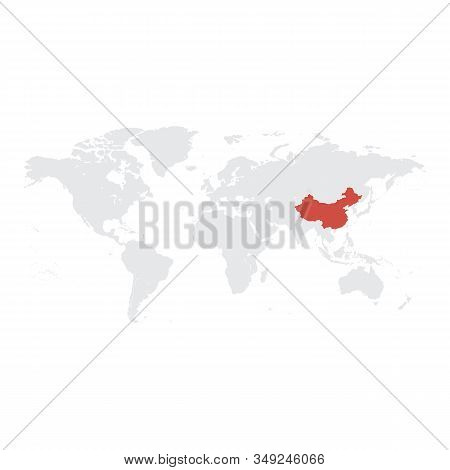 Gray Blank Vector World Map.china. Isolated On White Background.