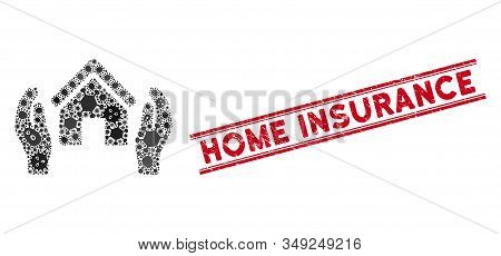 Infection Collage Realty Insurance Hands Icon And Red Home Insurance Seal Between Double Parallel Li