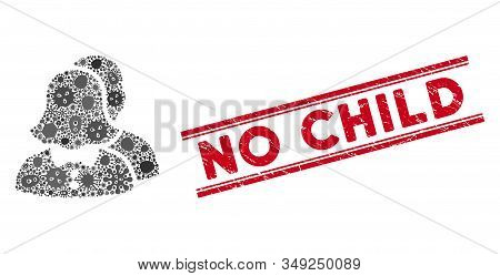 Infectious Collage Childfree Family Icon And Red No Child Seal Stamp Between Double Parallel Lines. 