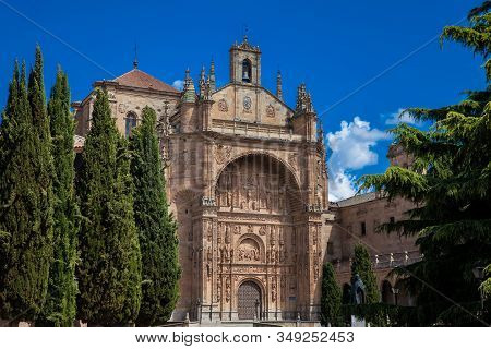 Salamanca, Spain - May, 2018: Exterior View Of The Historical Convent Of San Esteban Located In The