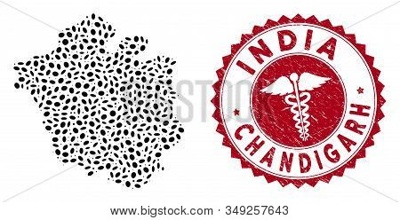 Vector Collage Chandigarh City Map And Red Rounded Grunge Stamp Seal With Doctor Symbol. Chandigarh 