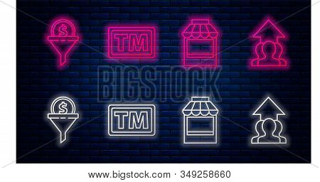 Set Line Trademark, Shopping Building Or Market Store, Lead Management And Growth Chart And Progress