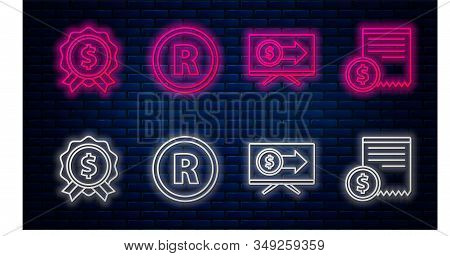 Set Line Registered Trademark, Monitor With Dollar, Price Tag With Dollar And Paper Check And Financ