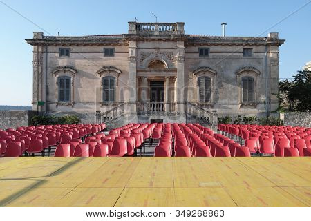 RAGUSA IBLA, ITALY - AUGUST 22, 2019: Villa Arezzo (Old Castle) in Ragusa Ibla, Sicily