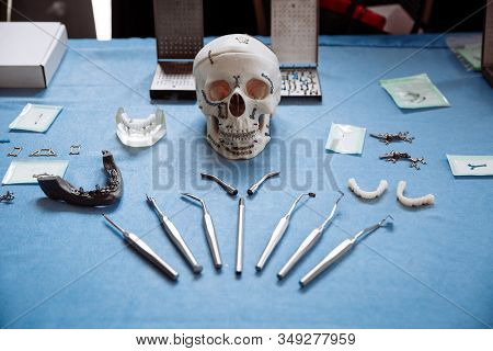 Professional Instruments For Stomatology And Maxillofacial Surgery Are Beautifully Laid Out On The T
