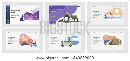 Set Of People Driving Private Transport. Flat Vector Illustrations Of People Travelling On Bicycles.