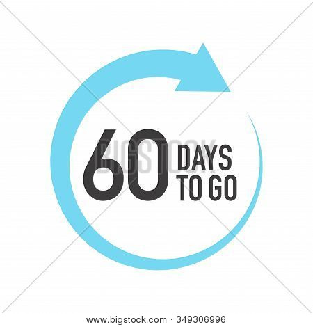 Sixty Four Days To Go Icon. Round Symbol With Blue Arrow.