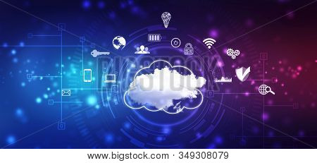 2d Illustration Of  Cloud Computing, Cloud Computing Concept, Cloud Computing Technology Internet Co