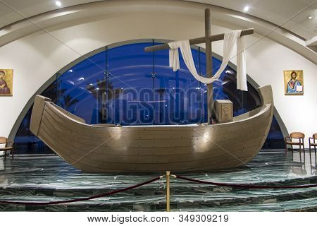 Migdal Haemek, Israel, January 26, 2020: The Altar In The Church In Magdala On The Galilee Lake (tib