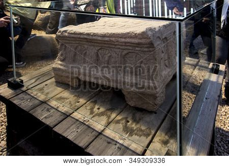 The Ancient Magdala Stone Located In A 1st Century Synagogue Dig Located In The Village Of Magdala I