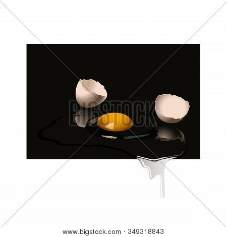 Broken Egg On Black Background. I Am Such A Scatterbrain. Vector Illustration