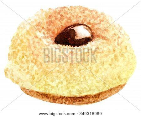 Ciambella Hand Painted Watercolor Cake Vector Illustration. Watercolor Illustration Of Sweet Food. C