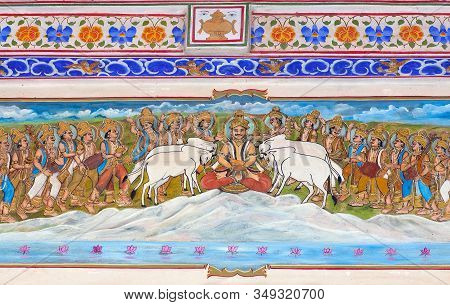 Bikaner, India - January 11, 2019: Wall Paintingn In Bhandasar Jain Temple In Rajasthan State