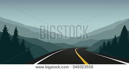 Asphalt Highway Between The Mountains Travel Landscape Vector Illustration Eps10