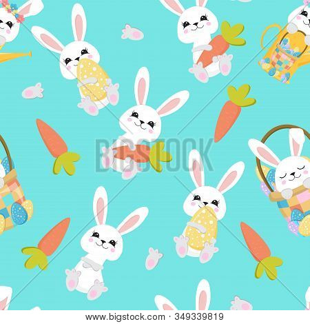 Rabbit Face Seamless Pattern. Easter Bunny. Happy Bunny. Happy Easter - Vector