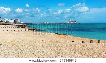 Eastbourne, East Sussex, Uk - June 03 : View Of Eastbourne Town Seafront, Houses And Beach And Pier 