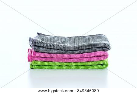 Cleaning Microfiber Towels Isolated Against White Background,
